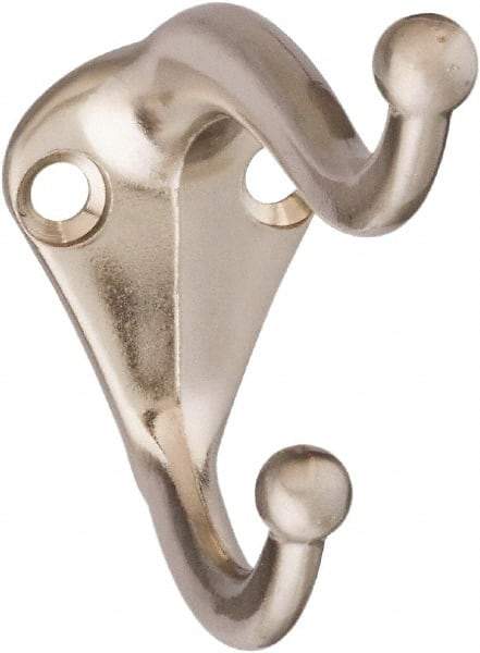 National Mfg. - 1" Wide x 2" High x 0.11" Thick, Double Coat & Hat Hook - 2-3/4" Projection, Satin Nickel - USA Tool & Supply