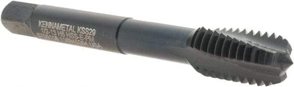 Kennametal - 1/2-13 UNC 3 Flute 2B Bottoming Spiral Flute Tap - Vanadium High Speed Steel, Oxide Finish, 3-3/8" OAL, Right Hand Flute, Right Hand Thread, H5, Series T694 - Exact Industrial Supply
