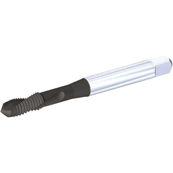 Kennametal - M4x0.70 Metric Coarse, 2 Flute, TiN/CrC/C Finish, Vanadium High Speed Steel Spiral Point Tap - Plug Chamfer, Right Hand Thread, 63mm OAL, 0.43" Thread Length, 4.27mm Shank Diam, 6H Class of Fit, Series T672 - Exact Industrial Supply