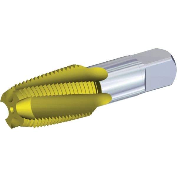 Kennametal - 1/2-14 NPT, 15° Helix, 4 Flutes, 2-1/2 - 3-1/2 Chamfer, Oxide Finish, High Speed Steel, Spiral Flute Pipe Tap - Right Hand Flute, 1.38" Thread Length, 0.5790" Projection, Series T854 - USA Tool & Supply