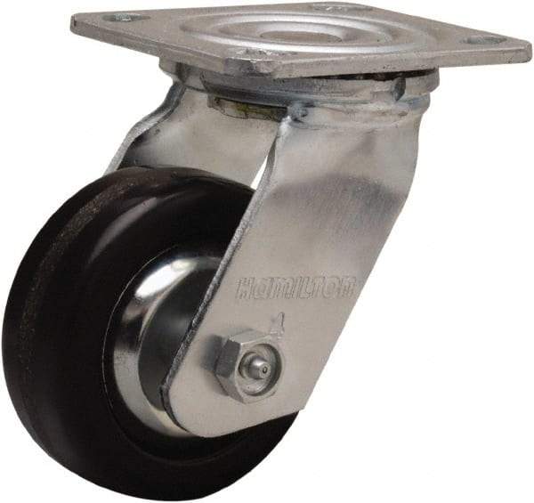 Hamilton - 4" Diam x 1-1/2" Wide x 5-5/8" OAH Top Plate Mount Swivel Caster - Phenolic, 600 Lb Capacity, Straight Roller Bearing, 4 x 4-1/2" Plate - USA Tool & Supply