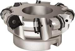 Seco - 6 Inserts, 3.5394" Cutter Diam, 0.0787" Max Depth of Cut, Indexable High-Feed Face Mill - 1.063" Arbor Hole Diam, 0.4882" Keyway Width, 1.9685" High, R220.21 Toolholder, ON.. 09.. Inserts - USA Tool & Supply