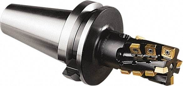 Seco - 50mm Cut Diam, 77mm Max Depth of Cut, 250mm OAL, Indexable Square Shoulder Helical End Mill - BT50 Taper Shank, 90° Lead Angle, Series Turbo - USA Tool & Supply