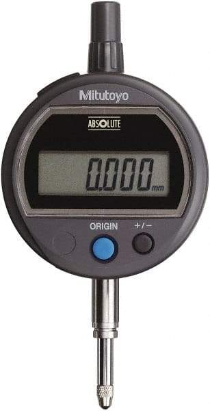 Mitutoyo - 0 to 12.7mm Range, 0.001mm Graduation, Electronic Drop Indicator - Lug Back, Accurate to 0.003mm, Metric System, LCD Display - USA Tool & Supply