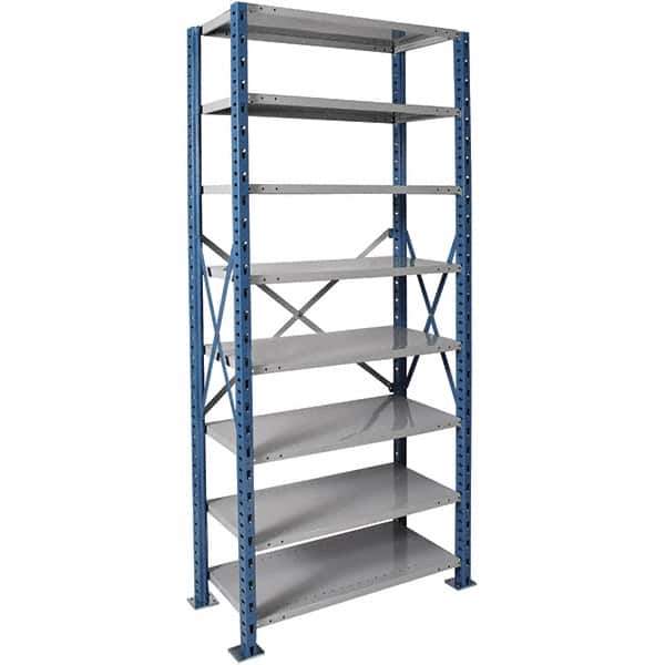 Hallowell - 8 Shelf Starter Heavy-Duty Open Steel Shelving - 500 Lb Capacity, 48" Wide x 123" High x 24" Deep, Blue/Platinum - USA Tool & Supply