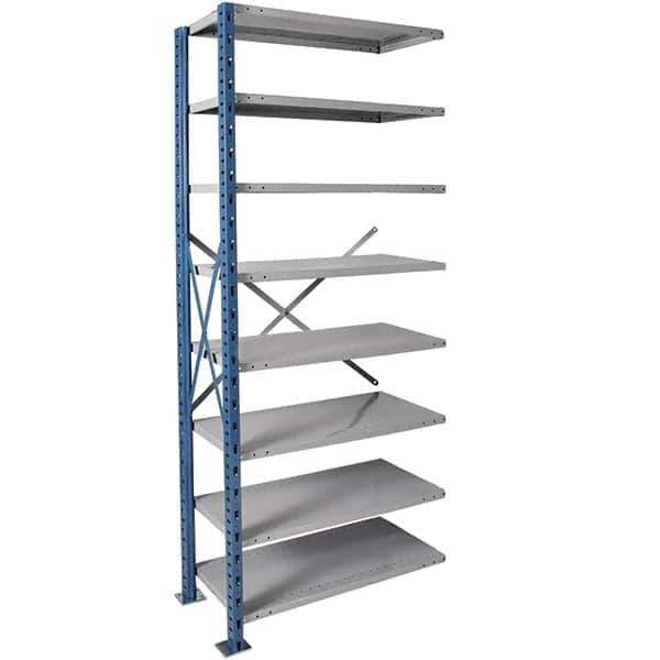 Hallowell - 8 Shelf Add-On Extra Heavy-Duty Open Steel Shelving - 1 Lb Capacity, 48" Wide x 123" High x 24" Deep, Blue/Platinum - USA Tool & Supply