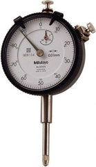 Mitutoyo - 20mm Range, 0-100 Dial Reading, 0.01mm Graduation Dial Drop Indicator - 57mm Dial, 1mm Range per Revolution, 0.004mm Accuracy, Revolution Counter - USA Tool & Supply