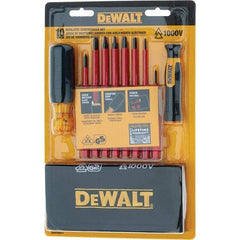 DeWALT - 10 Piece Slotted & Phillips Screwdriver Set - Vinyl Grip Handle, Blade Sizes: Width 3/16, 1/4 & 1/8, Bit Sizes: Philips #0 to #2, Tip Thickness: 1/8, 3/16 & 1/4, Comes in Tool Roll - USA Tool & Supply