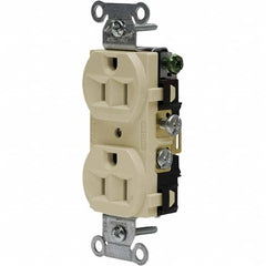 Hubbell Wiring Device-Kellems - 125V 15A NEMA 5-15R Commercial Grade Ivory Straight Blade Duplex Receptacle - USA Tool & Supply