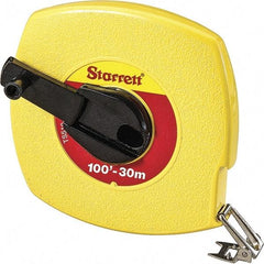 Starrett - 100' x 3/8" Yellow Blade Tape Measure - 1/8" & 1mm Graduation, L6 Graduation Style, Yellow Case - USA Tool & Supply