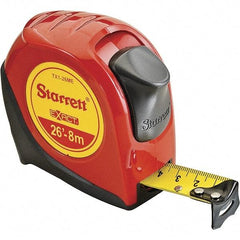 Starrett - 26' x 1" Yellow Blade Tape Measure - 1/16" & 1mm Graduation, S9 Graduation Style, Red Case - USA Tool & Supply