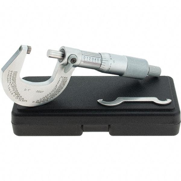 Starrett - 0 to 1" Range, 0.0001" Graduation, Mechanical Outside Micrometer - Ratchet Stop Thimble, Accurate to 0.00005", Digital Counter - USA Tool & Supply