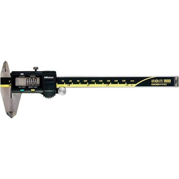Mitutoyo - 0 to 6" Range 0.01mm Resolution, Electronic Caliper - Steel with 40mm Carbide-Tipped Jaws, 0.001" Accuracy, SPC Output - USA Tool & Supply