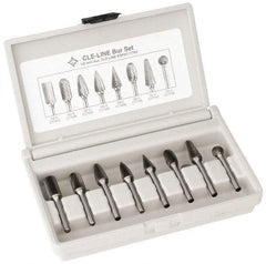 Cle-Line - 8 Piece, 1/4" Shank Burr Set - Solid Carbide, Multiple Head Shapes - USA Tool & Supply