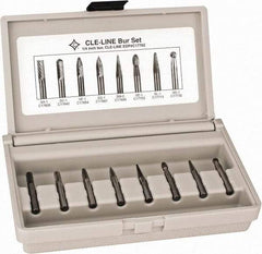 Cle-Line - 8 Piece, 1/4" Shank Burr Set - Solid Carbide, Multiple Head Shapes - USA Tool & Supply