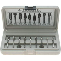 Cle-Line - 9 Piece, 1/8" Shank Burr Set - Solid Carbide, Multiple Head Shapes - USA Tool & Supply