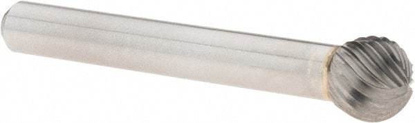 Cle-Line - 3/8" Cut Diam, 1/4" Shank Diam, Ball Head Single Cut Burr - Carbide, 3/8" LOC, 2-5/64" OAL - USA Tool & Supply