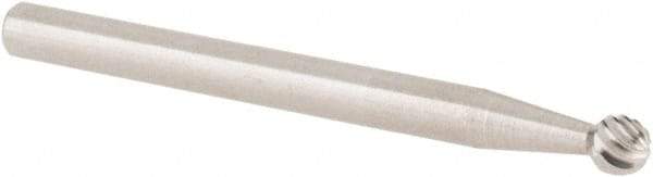 Cle-Line - 1/8" Cut Diam, 1/8" Shank Diam, Ball Head Single Cut Burr - Carbide, 1/8" LOC, 1-1/2" OAL - USA Tool & Supply