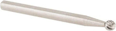 Cle-Line - 1/8" Cut Diam, 1/8" Shank Diam, Ball Head Single Cut Burr - Carbide, 1/8" LOC, 1-1/2" OAL - USA Tool & Supply