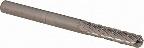 Cle-Line - 1/8" Cut Diam, 1/8" Shank Diam, Cylinder with Radius Head Double Cut Burr - Carbide, Radius End, 9/16" LOC, 1-1/2" OAL - USA Tool & Supply