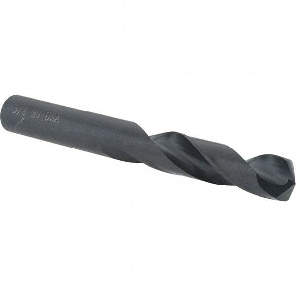 Cle-Line - 3/8" 135° Spiral Flute High Speed Steel Screw Machine Drill Bit - Oxide Finish, Right Hand Cut, 1-13/16" Flute Length, 3-1/8" OAL, Split Point, Straight Shank - USA Tool & Supply