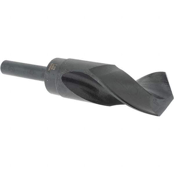 Cle-Force - 1-1/4" Drill, 118° Point, High Speed Steel Silver Deming & Reduced Shank Drill Bit - Oxide Finish, 6" OAL, Straight Shank, 3-1/8" Flute Length, Right Hand Cut, Standard Point, Spiral Flute, Regular Spiral - USA Tool & Supply