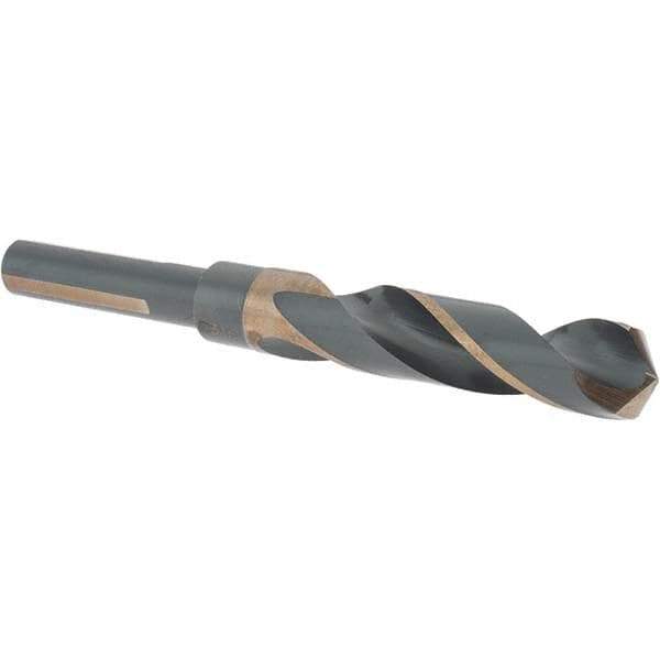 Cle-Line - 45/64" Drill, 118° Point, High Speed Steel Silver Deming & Reduced Shank Drill Bit - Oxide/Gold Finish, 6" OAL, Flats on Shank, 3-1/8" Flute Length, Right Hand Cut, Split Point, Spiral Flute, Regular Spiral - USA Tool & Supply
