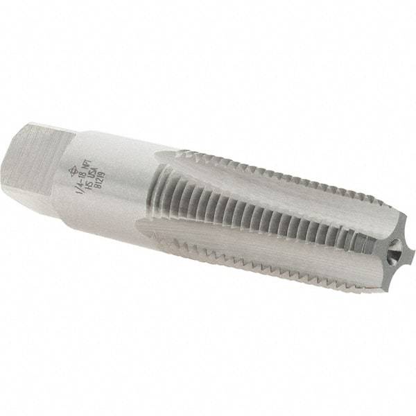 Cle-Line - 1/4-18 NPT Thread, 4 Flute Standard Pipe Tap - 2-7/16" OAL, 1-1/16" Thread Length, 9/16" Shank Diam, Bright Finish, High Speed Steel - Exact Industrial Supply