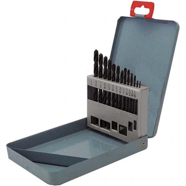 Cle-Force - 1/16 to 1/4", 135° Point, Oxide Finish, High Speed Steel Jobber Length Drill Bit Set - USA Tool & Supply