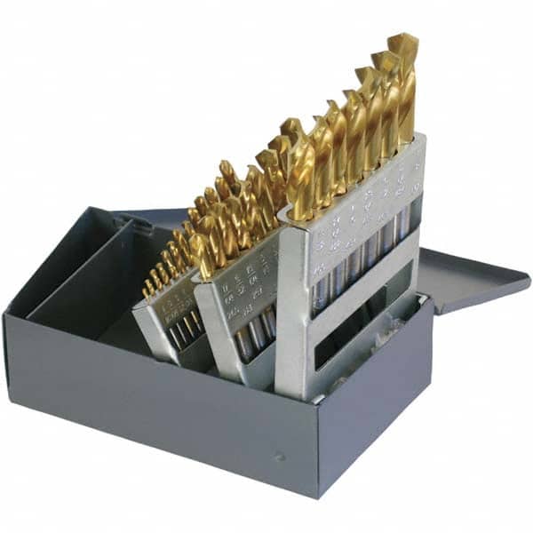 Chicago-Latrobe - 1/16 to 1/2", 135° Point, TiN Finish, High Speed Steel Screw Machine Length Drill Bit Set - USA Tool & Supply