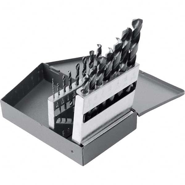 Chicago-Latrobe - 1/16 to 1/2", 135° Point, TiCN Finish, High Speed Steel Jobber Length Drill Bit Set - USA Tool & Supply
