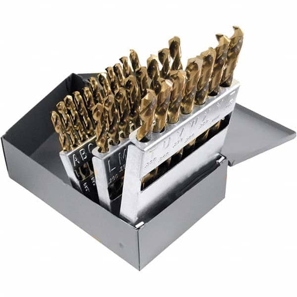 Chicago-Latrobe - 0.234 to 0.413", 135° Point, TiN Finish, High Speed Steel Jobber Length Drill Bit Set - USA Tool & Supply