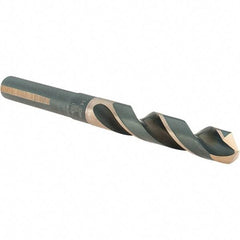 Cle-Line - 14mm Drill, 118° Point, High Speed Steel Silver Deming & Reduced Shank Drill Bit - Oxide Finish, 6" OAL, Flats on Shank, 79mm Flute Length, Right Hand Cut, Split Point, Spiral Flute, Regular Spiral - USA Tool & Supply