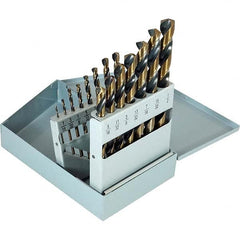 Cle-Force - 1/16 to 1/2", 135° Point, Oxide/Gold Finish, High Speed Steel Jobber Length Drill Bit Set - USA Tool & Supply