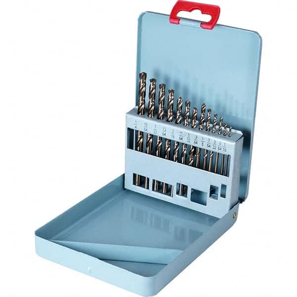 Cle-Force - 1/16 to 1/4", Gold Finish, Cobalt Jobber Length Drill Bit Set - USA Tool & Supply