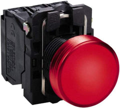 Schneider Electric - 24 VAC/VDC at 50/60 Hz Red Lens LED Pilot Light - Round Lens, Screw Clamp Connector, 30mm Wide, Vibration Resistant, Water Resistant - USA Tool & Supply