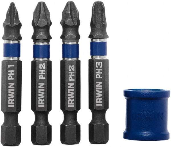 Irwin - 5 Piece, Phillips Handle, Power Bit Set - No. 1 to No. 3 Phillips - USA Tool & Supply