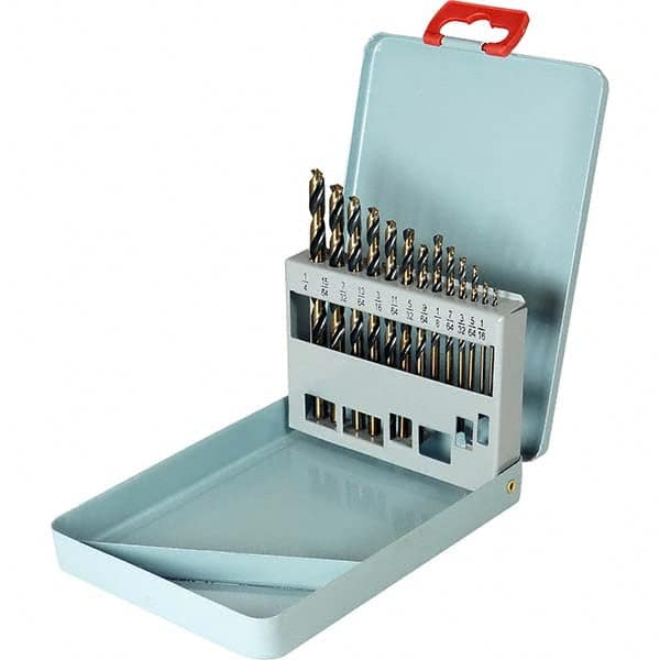 Cle-Force - 1/16 to 1/4", 135° Point, Oxide/Gold Finish, High Speed Steel Jobber Length Drill Bit Set - USA Tool & Supply
