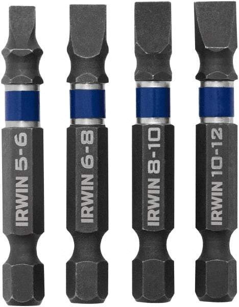 Irwin - 4 Piece, Bit Set - 1/4" Hex Drive, Slotted Point - USA Tool & Supply