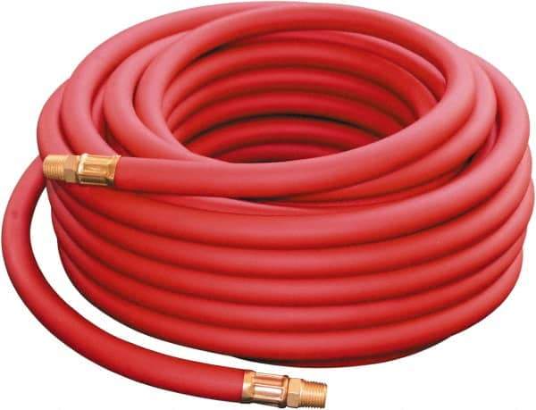 PRO-SOURCE - 3/8" ID x 0.69" OD 50' Long Multipurpose Air Hose - MNPT x MNPT Ends, 300 Working psi, -30 to 176°F, 1/4" Fitting, Red - USA Tool & Supply