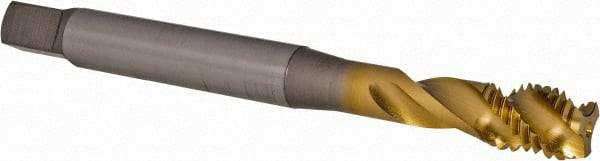 OSG - M10x1.50 3 Flute 6H Modified Bottoming Spiral Flute Tap - Vanadium High Speed Steel, TiN Finish, 100mm OAL, Right Hand Flute, Right Hand Thread, D4, Series 16455 - USA Tool & Supply