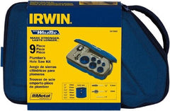 Irwin Blades - 9 Piece, 3/4" to 2-1/4" Saw Diam, Plumber's Hole Saw Kit - Bi-Metal, Toothed Edge, Pilot Drill Model No. 373000, Includes 6 Hole Saws - USA Tool & Supply