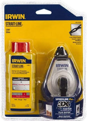 Irwin - 100' Long Reel & Chalk Set - Red, Includes (1) 4 oz Permanent Red Chalk (3.5:1) & (1) SPEEDLINE Pro Chalk Reel - USA Tool & Supply