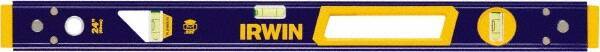 Irwin - 24" Long 3 Vial Box Beam Level - Aluminum, Blue/Yellow, 1 Level & 2 Plumb Vials - USA Tool & Supply