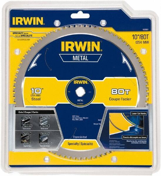 Irwin Blades - 10" Diam, 5/8" Arbor Hole Diam, 80 Tooth Wet & Dry Cut Saw Blade - Carbide-Tipped, Smooth Action, Standard Round Arbor - USA Tool & Supply