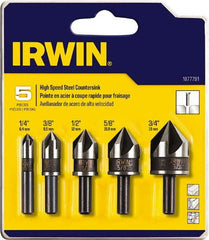 Irwin - 5 Piece, 1/4 to 3/4" Head Diam, 82° Included Angle, Single End Countersink Set - USA Tool & Supply