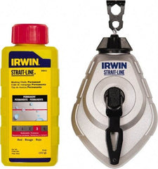 Irwin - 100' Long Reel & Chalk Set - Red, Includes (1) 4 oz Permanent Red Chalk (6:1) & (1) MACH6 Chalk Reel - USA Tool & Supply