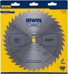 Irwin Blades - 10" Diam, 5/8" Arbor Hole Diam, 40 Tooth Wet & Dry Cut Saw Blade - High Carbon Steel, Smooth Action, Standard Round Arbor - USA Tool & Supply