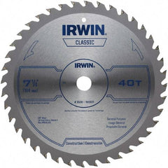 Irwin Blades - 7-1/4" Diam, 5/8" Arbor Hole Diam, 40 Tooth Wet & Dry Cut Saw Blade - Carbide-Tipped, Smooth Action, Diamond Arbor - USA Tool & Supply