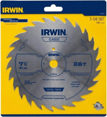 Irwin Blades - 7-1/4" Diam, 5/8" Arbor Hole Diam, 26 Tooth Wet & Dry Cut Saw Blade - High Carbon Steel, Smooth Action, Diamond Arbor - USA Tool & Supply